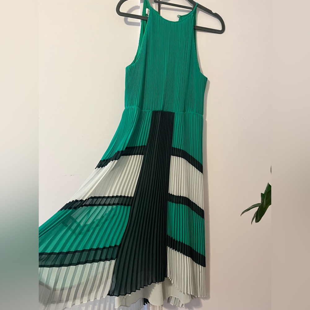 Ted Baker green and white pleated dress
